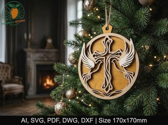 3D_Doves_Cross_Art_Nouveau_Laser_Cut_Fil