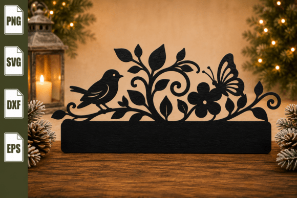 Bird_Floral_Garden_Stake_Laser_Cut_SVG
