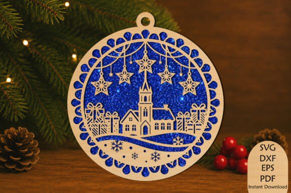 Christmas_Church_Ornament_Laser_Cut_SVG