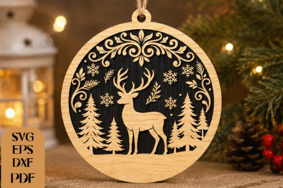 Christmas_Deer_Round_Ornament_Laser_Cut