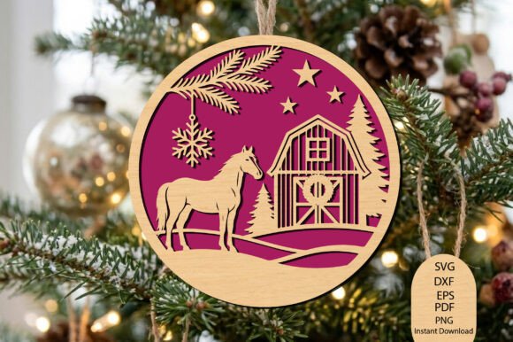 Christmas_Horse_Barn_Ornament_Laser_Cut