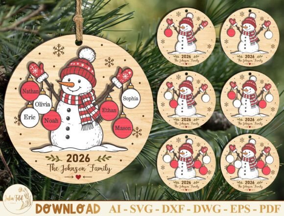 Personalized_Snowman_Family_Ornament_SVG