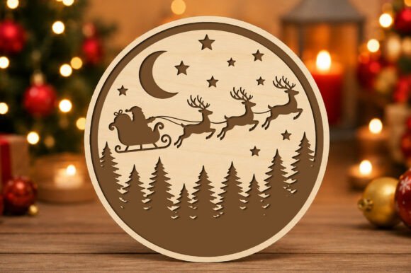 Santa_Sleigh_Christmas_Round_Sign_SVG