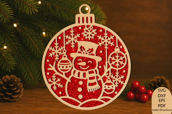 Snowman_Christmas_Ornament_Laser_Cut_SVG